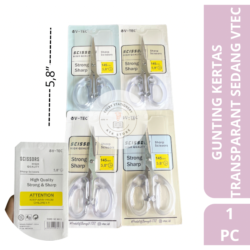 

[1 PC] Gunting Kertas Tajam Transparant Aesthetic / Gunting Kertas Ukuran Sedang 145mm Vtec