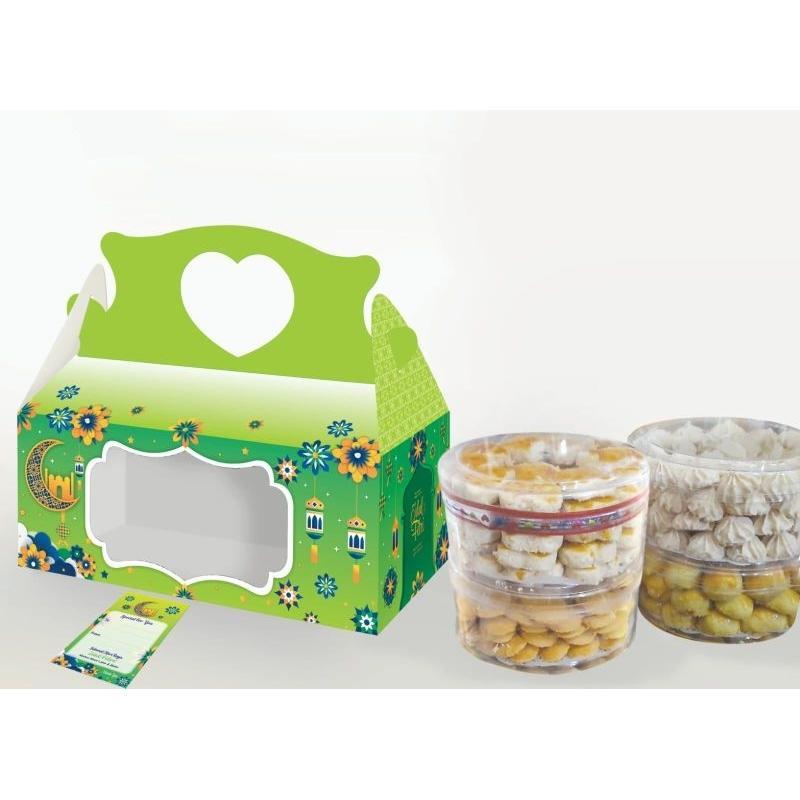 

Cake Box Jinjing Kue Kering Lebaran 4 Toples Bulat 250gr Packaging Roti Hampers