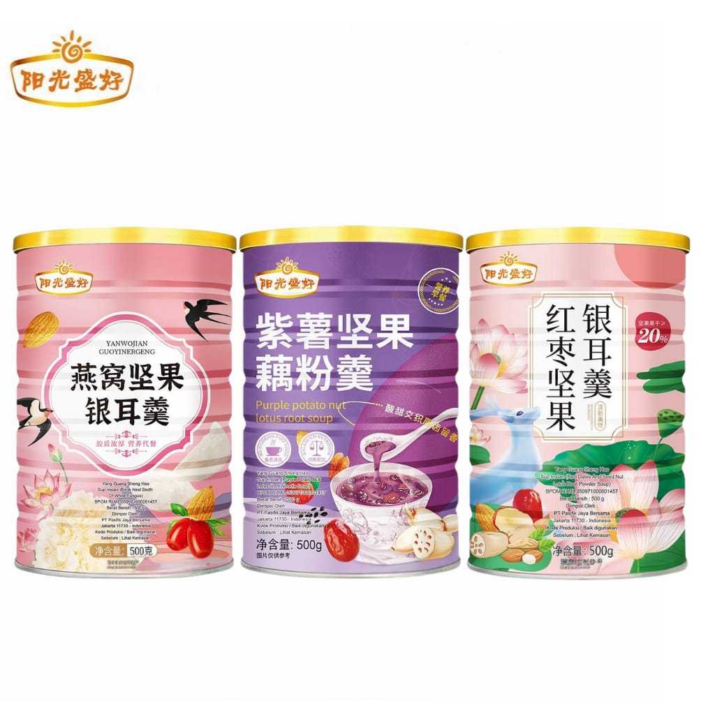

[HEMAT]YANG GUANG SHEN HAO Paket Bundling 3 Rasa Oufen Lotus Powder Bubuk Akar Teratai Original BPOM RI-Lotus Sarang Walet dan Tremella-Ubi Purple-Kurma Merah