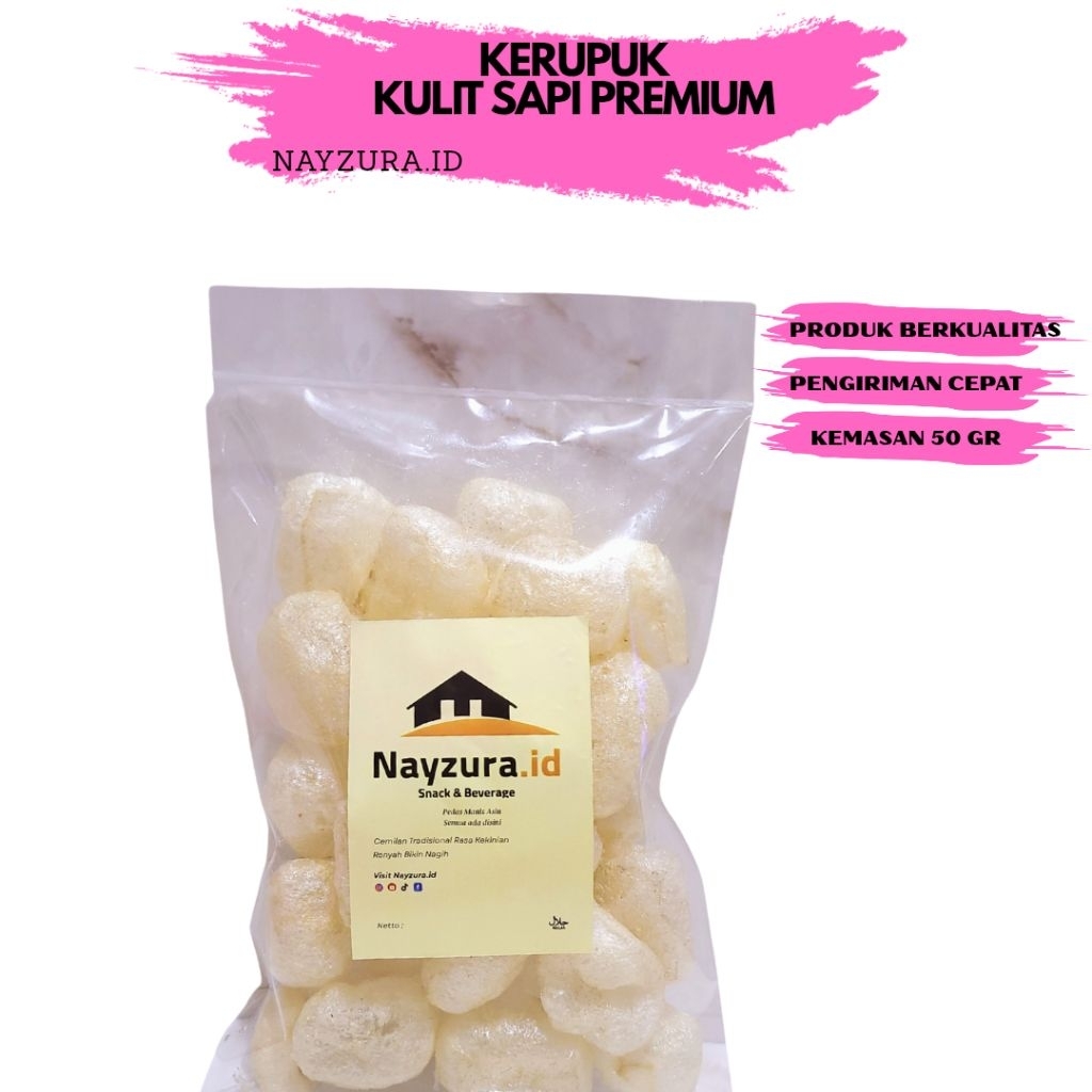 

Nayzura.id - Kerupuk Kulit Sapi Asli Premium 1 Pack 50 Gram untuk Lauk makan dan Cemilan Santai