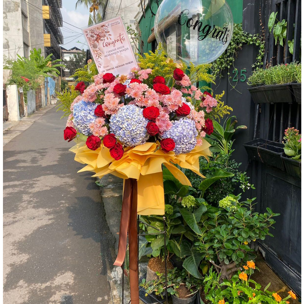 Standing flowers bunga hidup congratulations congrats selamat dan sukses dukacita pembukaan toko