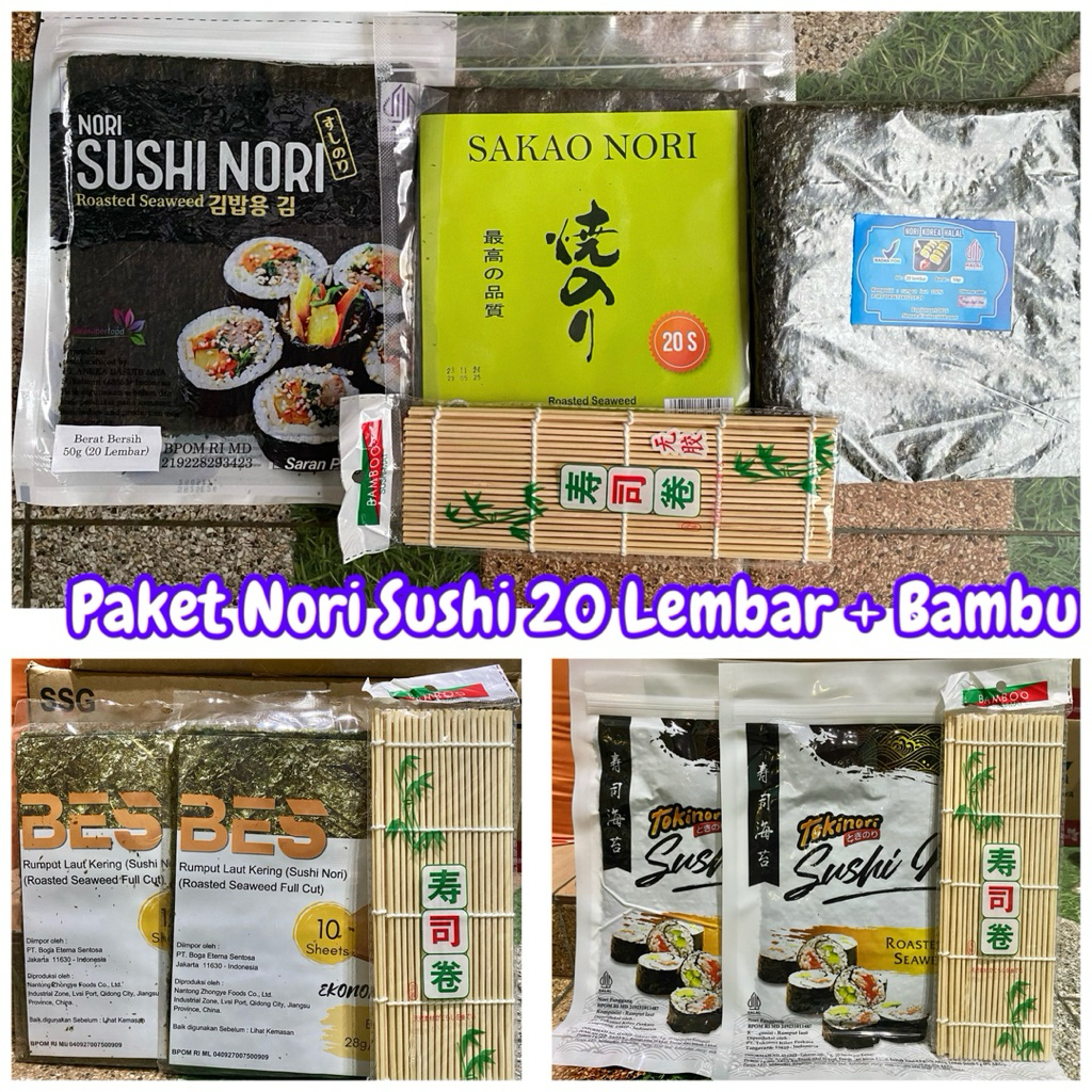 

[ MURAH ] Paket Nori Sushi 20 lembar + bambu penggulung sushi nori halal java tokinori sakao bes korea dry seaweed kimbab gimbap