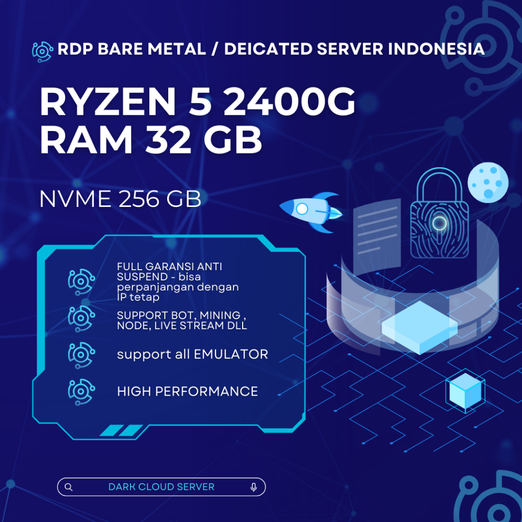 RDP BARE METAL / DEDICATED SERVER WINDOWS EMULATOR AMD RYZEN 5 2400G RAM 32 GB 3.8 Ghz BISA DI PERPA