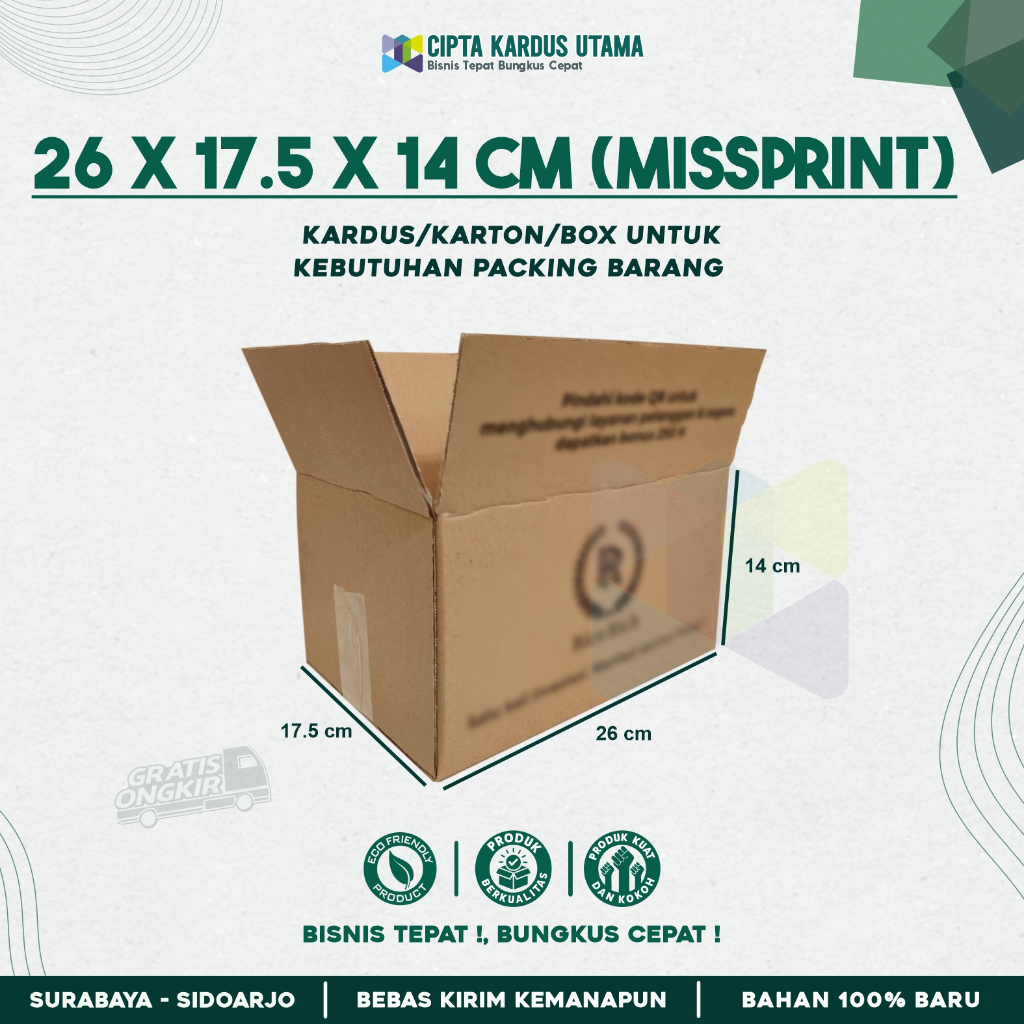 

Kardus Packing 26x17.5x14 Miss Print | Salah Sablon | Box packing | Karton Packing