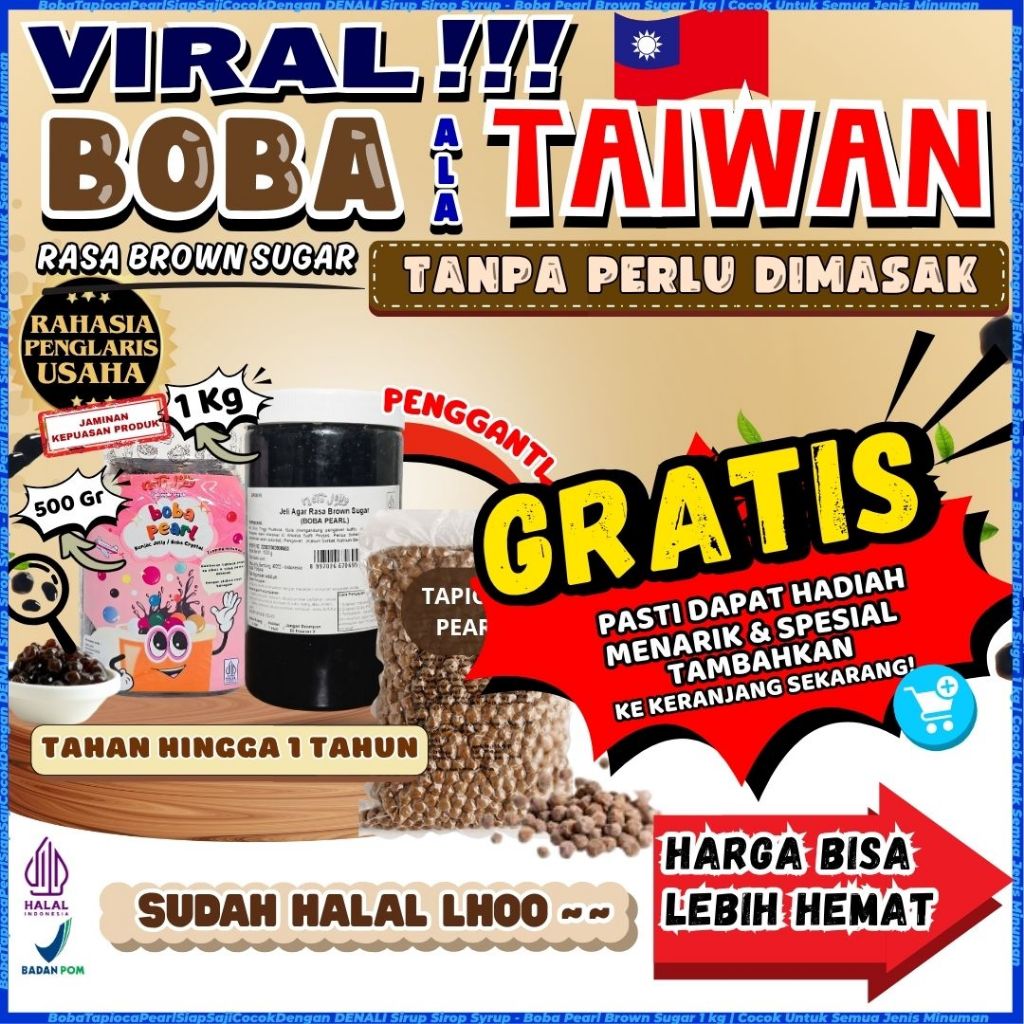 

BobaTapiocaPearlSiapSajiCocokDengan DENALI Sirup Sirop Syrup - Boba Pearl Brown Sugar 1 Kg | Cocok Untuk Semua Jenis Minuman
