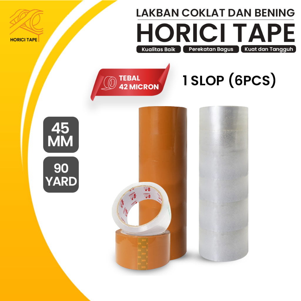 

HORICI 1 SLOP LAKBAN OPP JUMBO BENING COKLAT 45MM 90 YARD ISI 72 PCS ISOLASI BENING COKLAT TAPE OPP