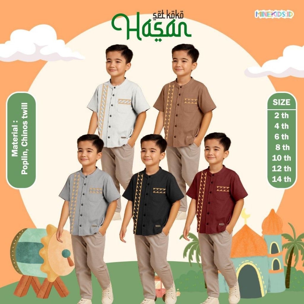 Minekids.id Setelan Kemko Muslim Anak Cowok Casual [Close❌] Set Koko Hasan Premium 2-14th Keren /Ter