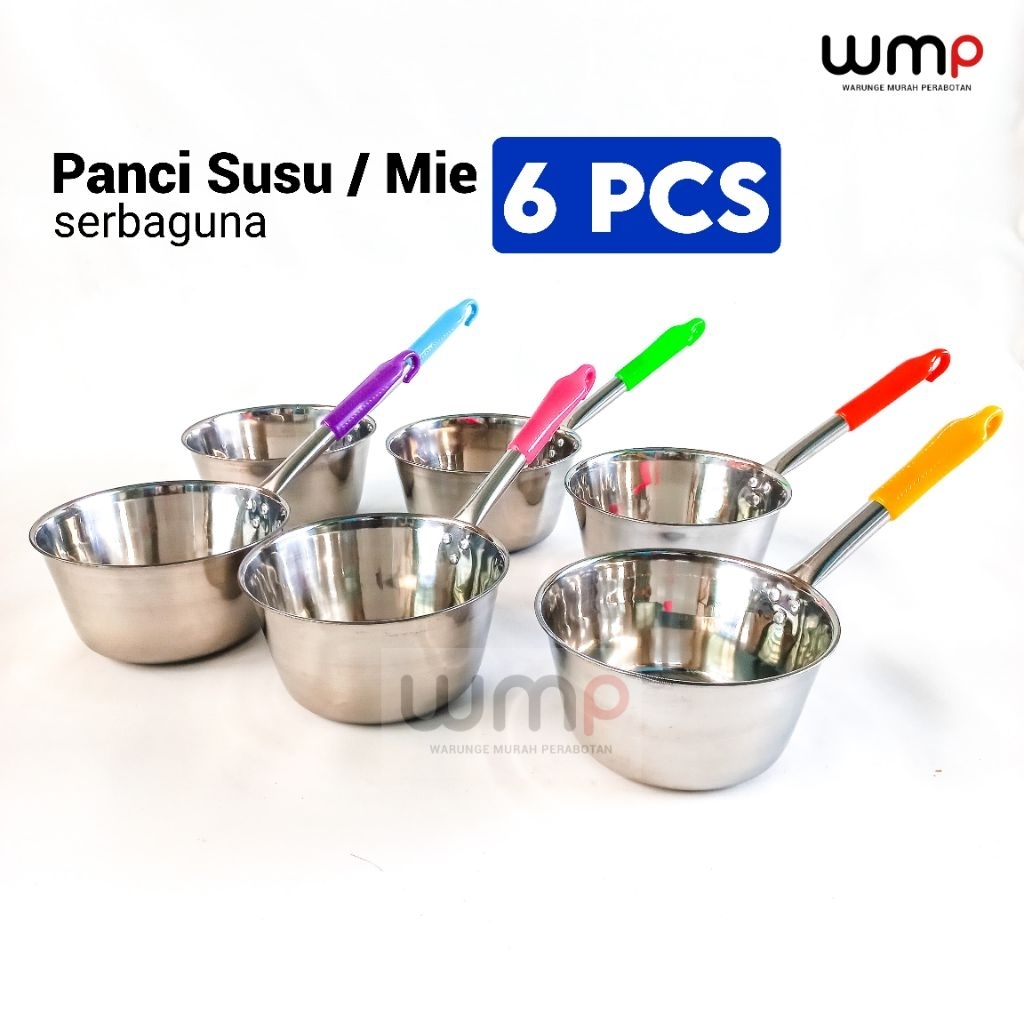 6 Pcs Panci Mie Gagang Warna Warni / Panci Susu Stainless Steel 16cm 18cm / Panci Mie Stainless / Pa