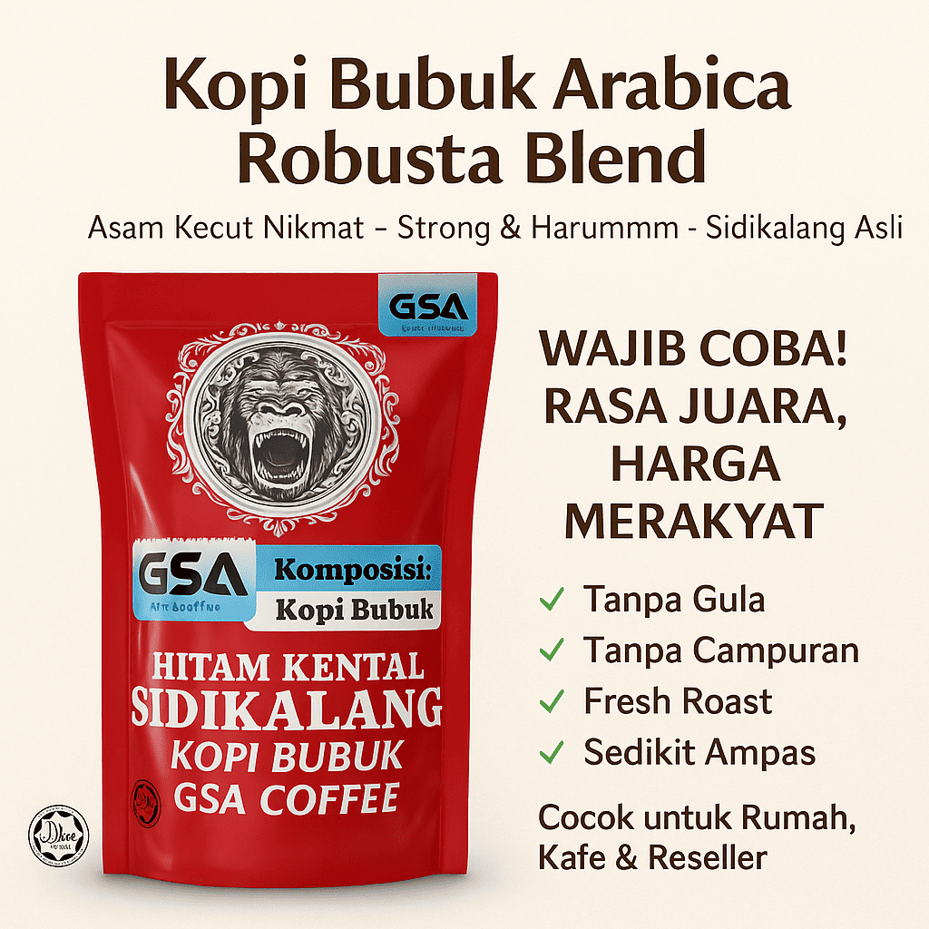 

GSA COFFEE Bubuk Kopi Sidikalang 1 kg 1Kg | ARABICA SUPER | Hitam Murni Arabika