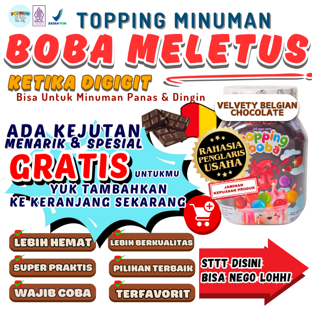

Boba Meletus Dimulut Topping Minuman Instan - Popping Boba Pecah Dimulut Rasa Coklat 500 Gram | Cocok Untuk Semua Minuman | Popping Boba Nata Jelly