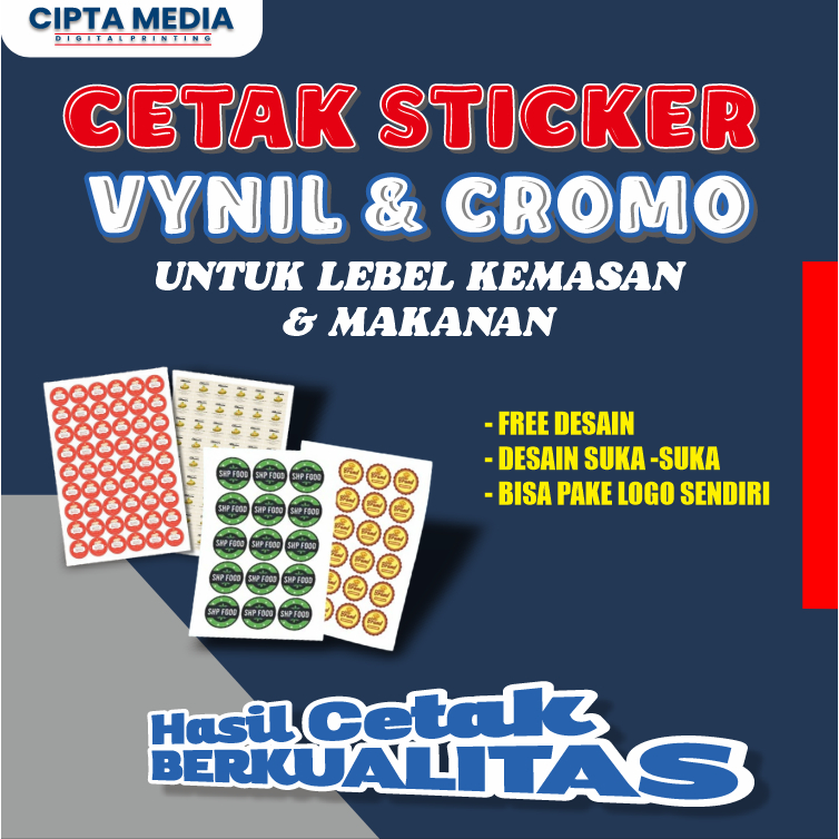 

cetak stciker lebel makanan | stciker chromo | stciker transparan | sticker vinyl | berkwalitas | free desain