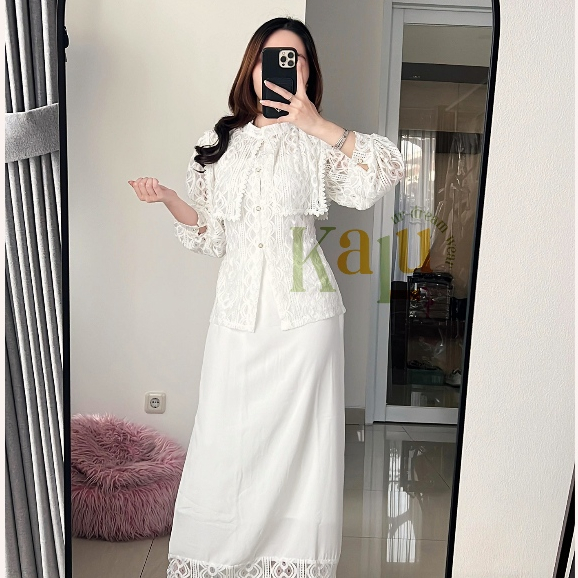One Set Ans Blouse  | Baju Kondangan Wanita | One Set Brukat | Brukat | Rok Span Aesthetic | Korean 