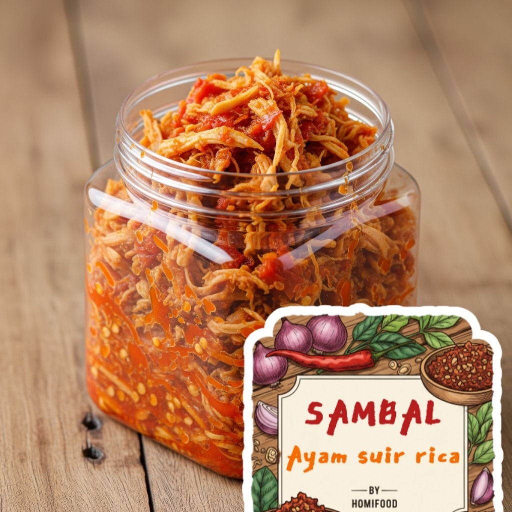 

Sambal Ayam Suwir Rica Pedas by homifood menyajikan semua masakan rumahan dengan segala kehangatan keluarga dalam kemasan praktis toples 200ml