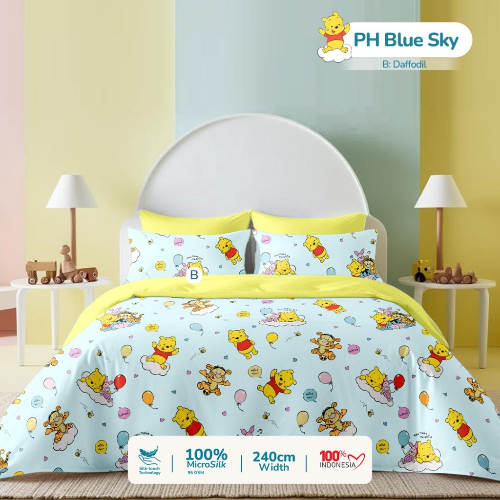 CB l Sprei Premium Microsilk Anak Perempuan motif kartun Pooh Kuning Biru