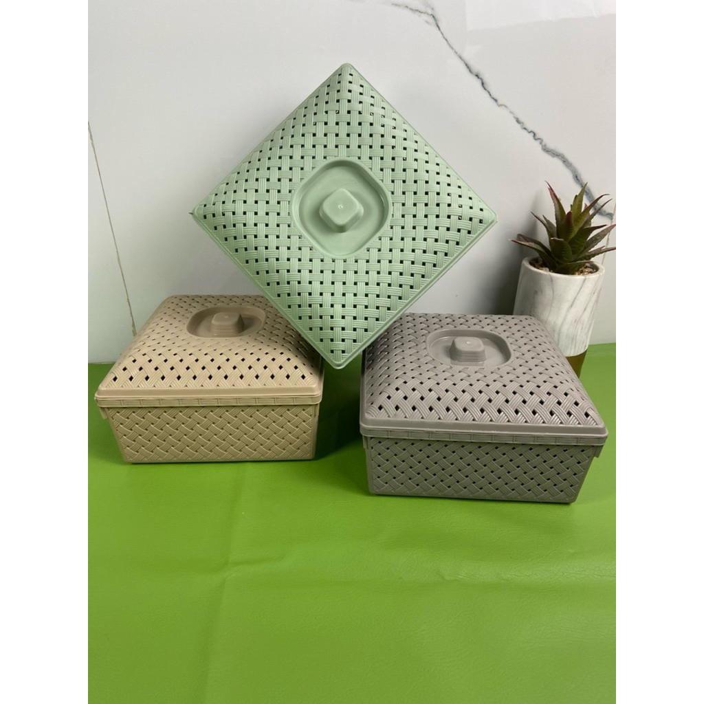 ( 3 PCS & 6 PCS ) Wakul Anyam Segi ERIKO 200 / Besek Plastik Berkat Hajatan / Wakul Kotak Tutup