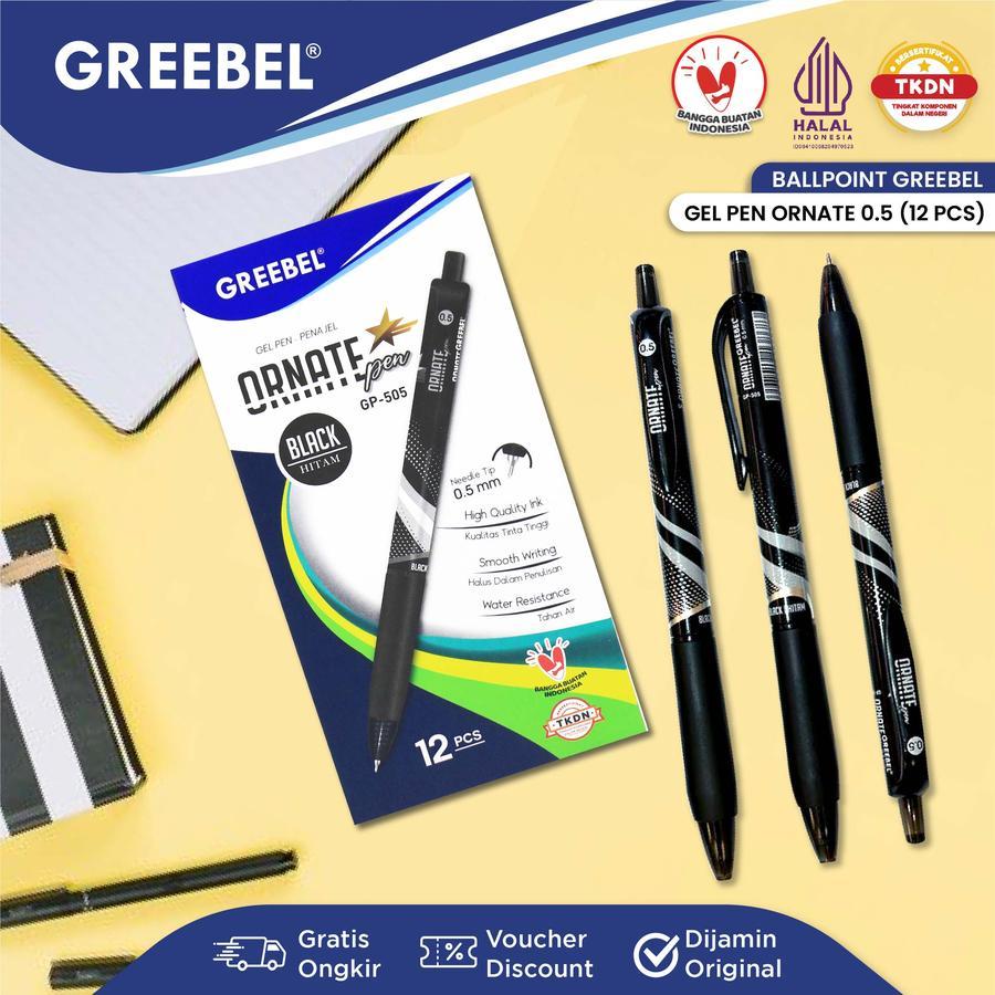 

( 1 PACK ) GREEBEL Gel Pen Pulpen Gel Pena Ballpen (GP-505 ORNATE - BLACK)