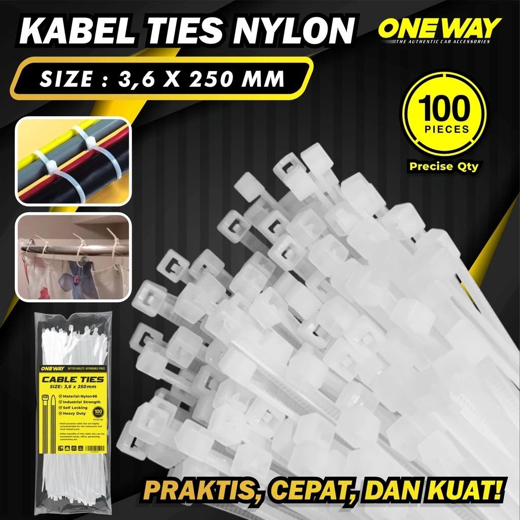 

Kabel Ties Putih 3.6 x 250 mm Nylon Cable Tie Multifungsi kuat isi 100 pcs