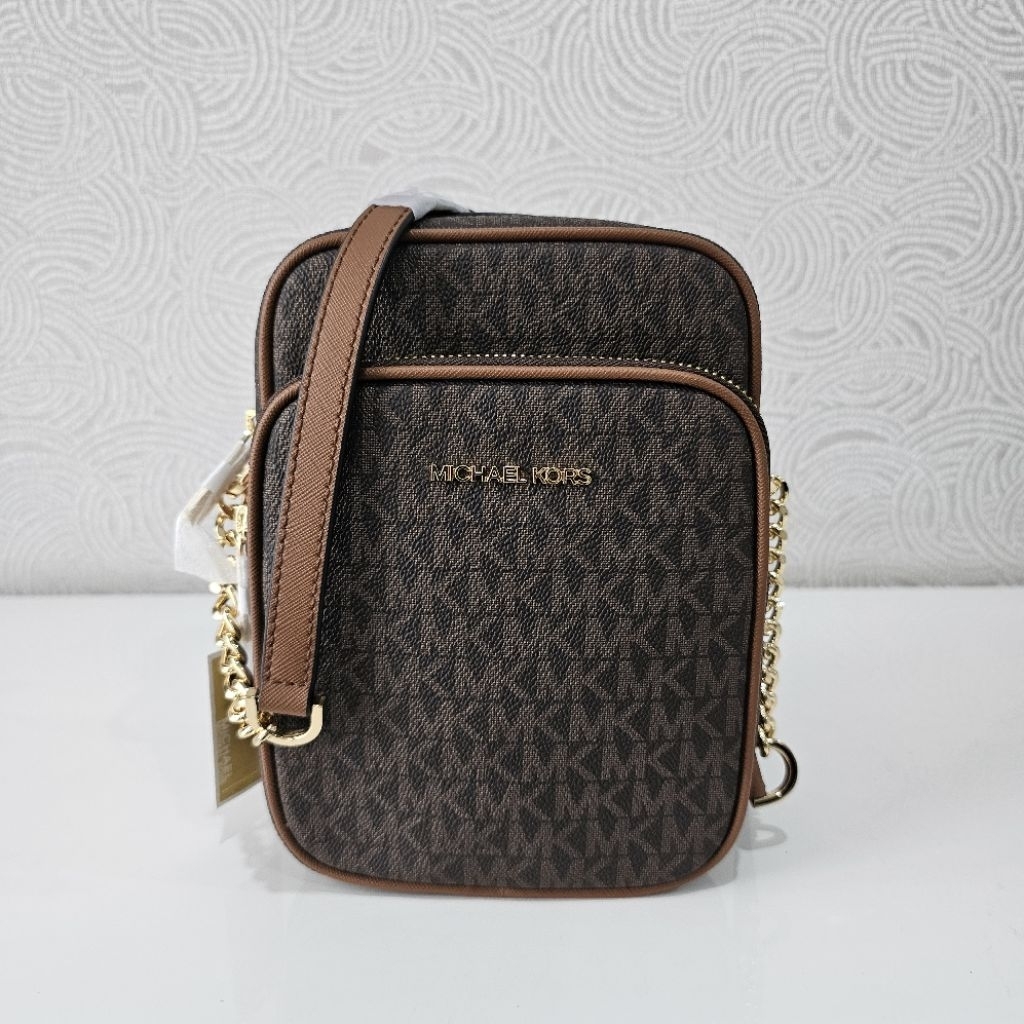 Jual Tas MK Signature Jet  Set Travel Medium NS Chain Crossbody Brown