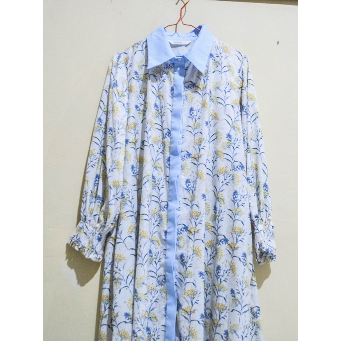 "Daisy" Floral Tunic - Tunik Kemeja Bunga Biru Kuning-preloved hijabchic