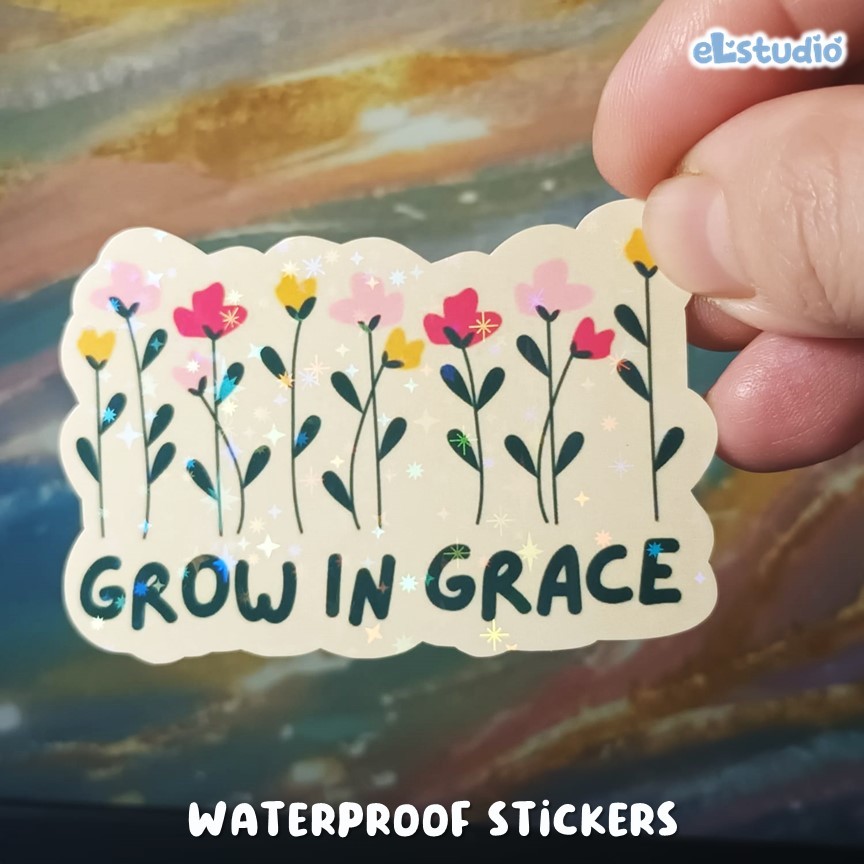 

Grow in Grace Vinyl Glitter Sticker Gospel Waterproof - ELSTUDIO Sticker VINYL Laptop tahan air