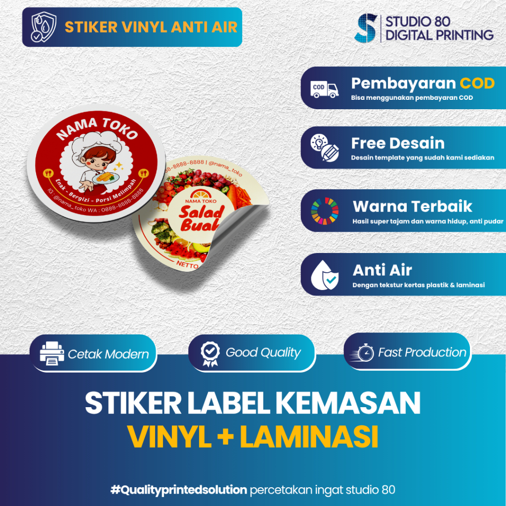 

Stiker logo label makanan minuman bahan stiker Vinyl + Laminasi