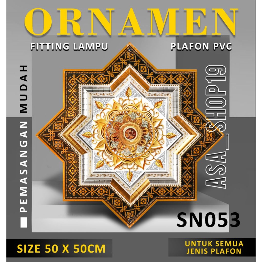Ornamen lampu plafon pvc 50x50cm Premium