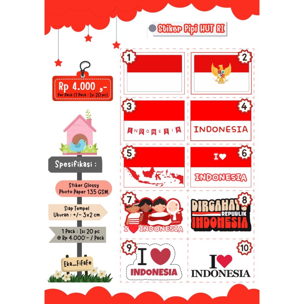

Stiker Kemerdekaan, Merah Putih, Agustusan, Stiker Pipi, HuT RI, Cute