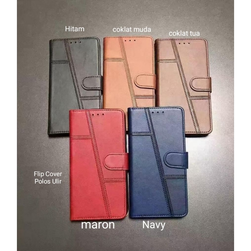 Flip Cover Dompet Hp Polos Ulir Redmi Note 9
