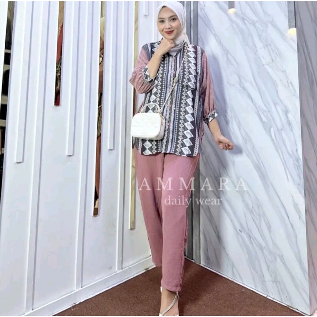 Qiana oneset-setelan kemeja celana kulot-oneset Qiana by ammara
