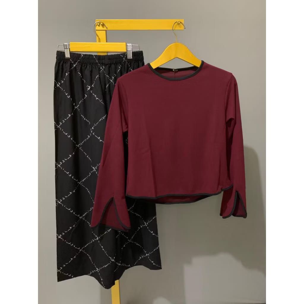 Stelan Baju Wanita Knit Lengan Panjang Elara / Celana Kulot,Outfit Kasual Korea Kekinian,nyaman /Mod