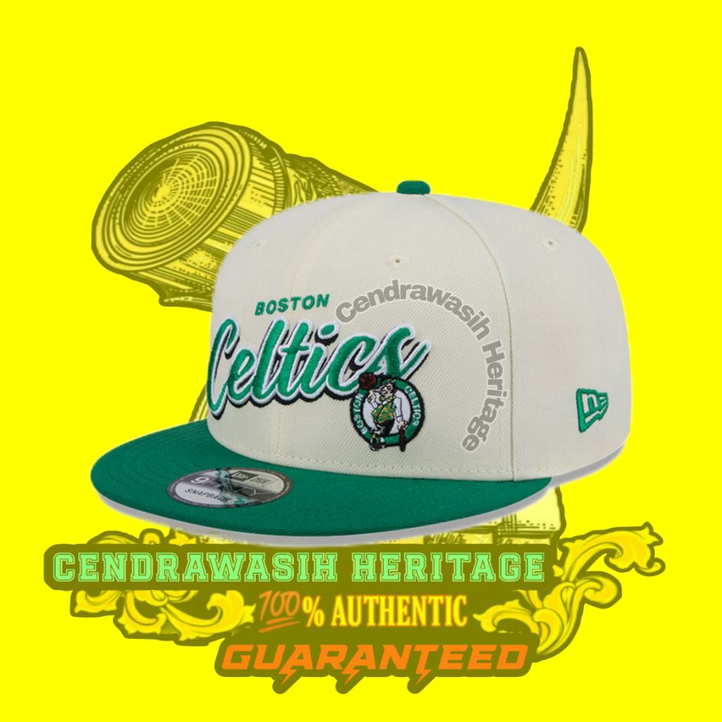 New Era 9Fifty Boston Celtics Script 2 Tone Kelly Green Visor Chrome Snapback Cap Original