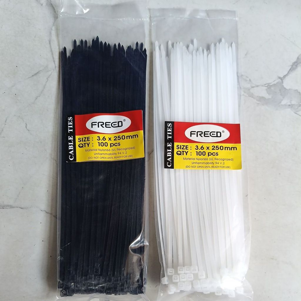 

PAKET (10 BUNGKUS) KABEL TIES 25CM HITAM PUTIH 3,6 MM X 250MM TALI TIES