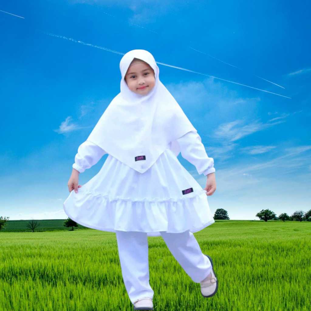 baju ihrom anak perempuan warna putih beresih setelan gamis anak perempuan baju manasik haji