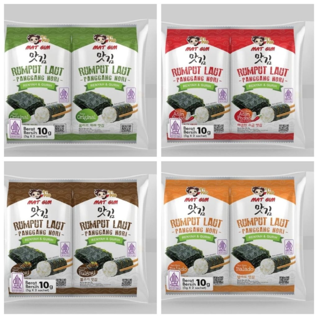 

Rumput Laut Panggang Nori isi 2 pcs (Rasa Asin Pedas, Original,Balado) berat bersih 10g