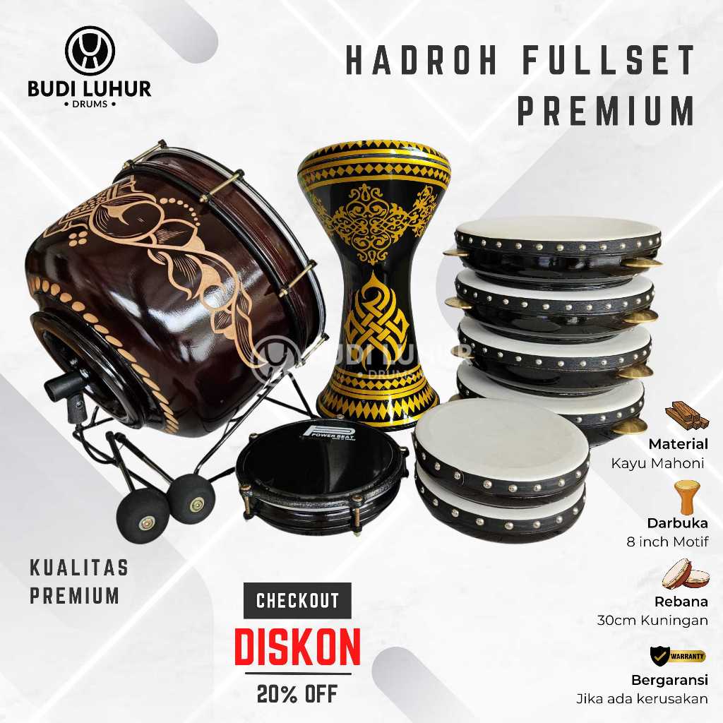 Alat Musik Hadroh Fullset Premium Rebana Sholawat Habib Syeh Lengkap Berkualitas Bergaransi