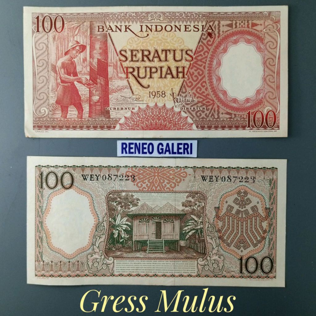 Mulus 100 Rp 1958 Asli Seri Pekerja tangan tahun rupiah uang kertas Kuno duit jadul lawas lama origi