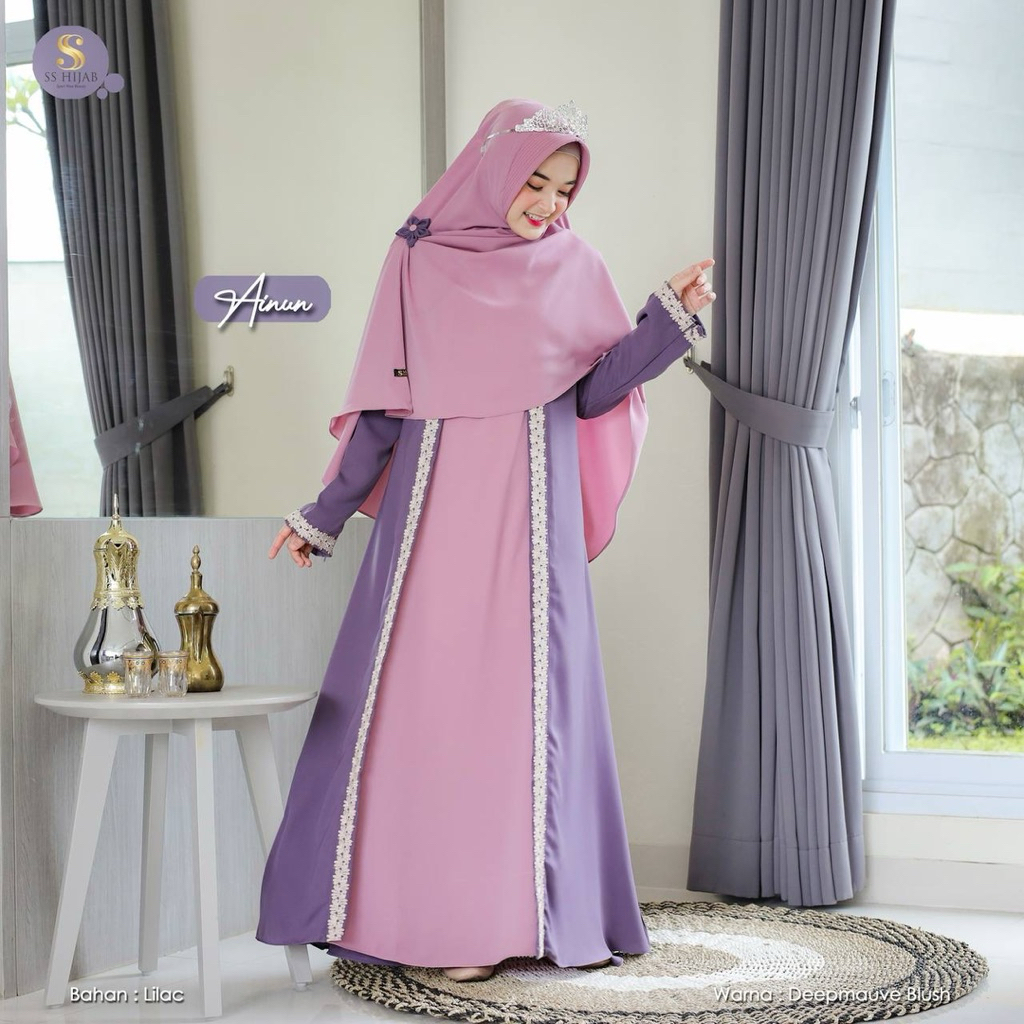 READY SIAP KIRIM AINUN GAMIS SET KHIMAR JUMBO ORI BY SS HIJAB