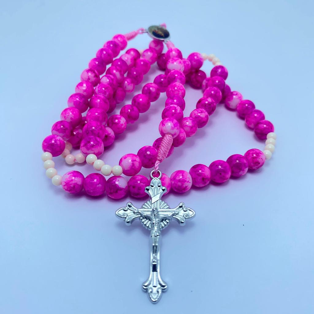 Kalung Rosario 77 Bapa Kami Batu Pink Blirik Import