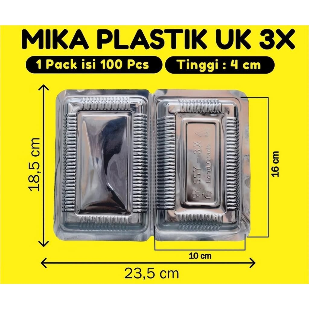 Mika kue  ukuran 3Box MIKA bening lipat staples tempat wadah saji nasi kuning