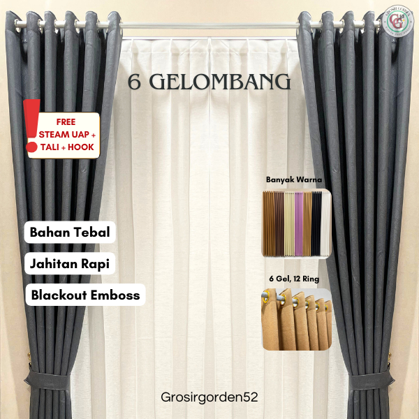 Gorden DOFF 6 Gelombang 12 RING - GORDYN Jendela Blackout PREMIUM Smokering - Pasti Murah Hordeng