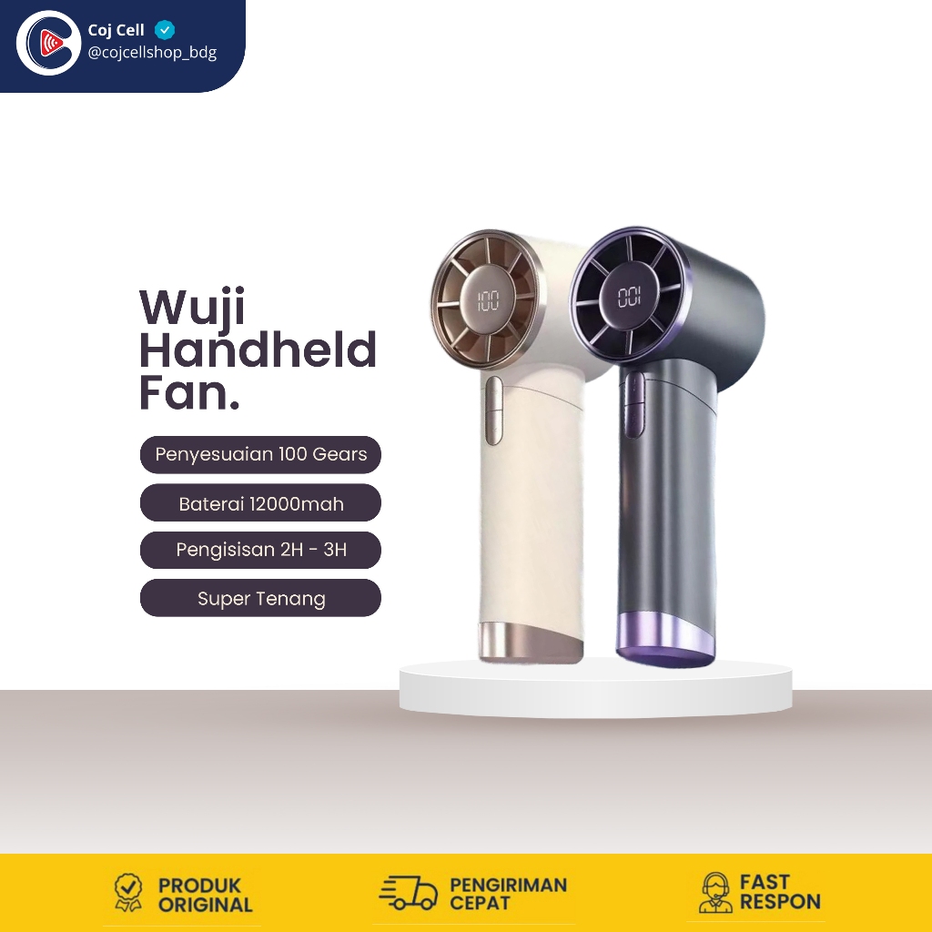 Kipas Angin Mini Portable Wuji Handheld Fan– 100 Speed, Fast Charging, Super Sunyi,Rechargeable