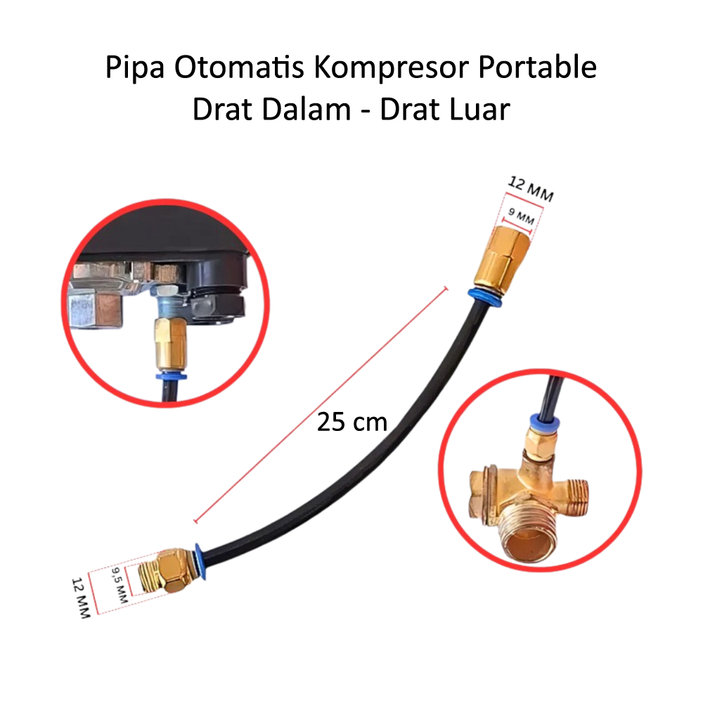 Pipa Selang Otomatis Kompresor Angin Portable Drat Dalam dan Drat Luar