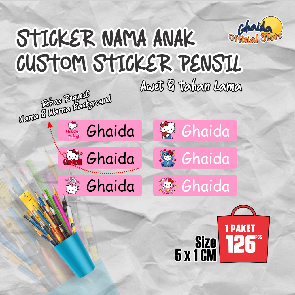 

STIKER LABEL NAMA ANAK I STIKER PENSIL NAMA ANAK ANTI LUNTUR l STIKER NAMA SERBAGUNA l STIKER NAMA ANAK HELLO KITTY