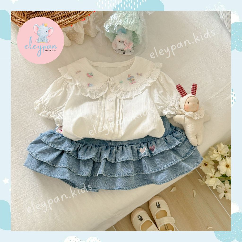 Setelan Korea Anak Perempuan 2-7 Tahun Premium One Set Blouse Rok Jeans OOTD Anak Cewek