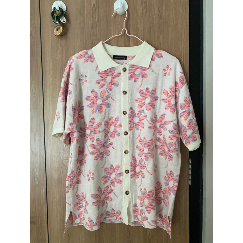 Preloved Noir Sur Blanc Flora Lounge Shirt Off-white / Candy Pink