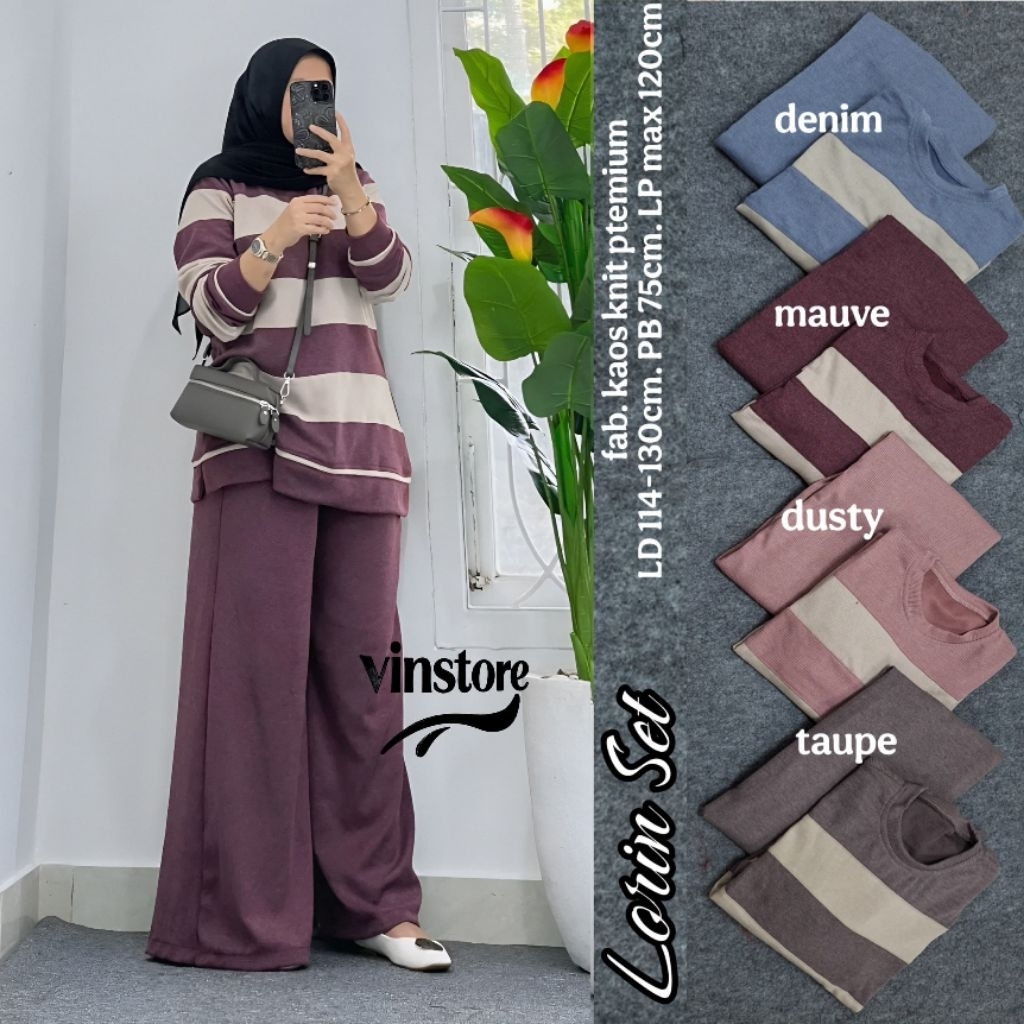 Setelan Kaos Knit Aster Premium Ld 130 120 Garis Garis Lorin