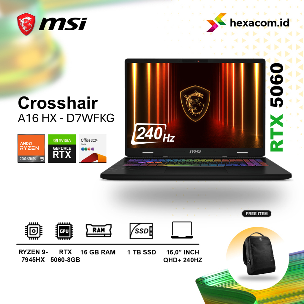 MSI Crosshair A16 HX D7WFKG Ryzen 9-7945HX RTX 5060 RAM 16GB SSD 1TB 16" inch QHD+ 240HZ