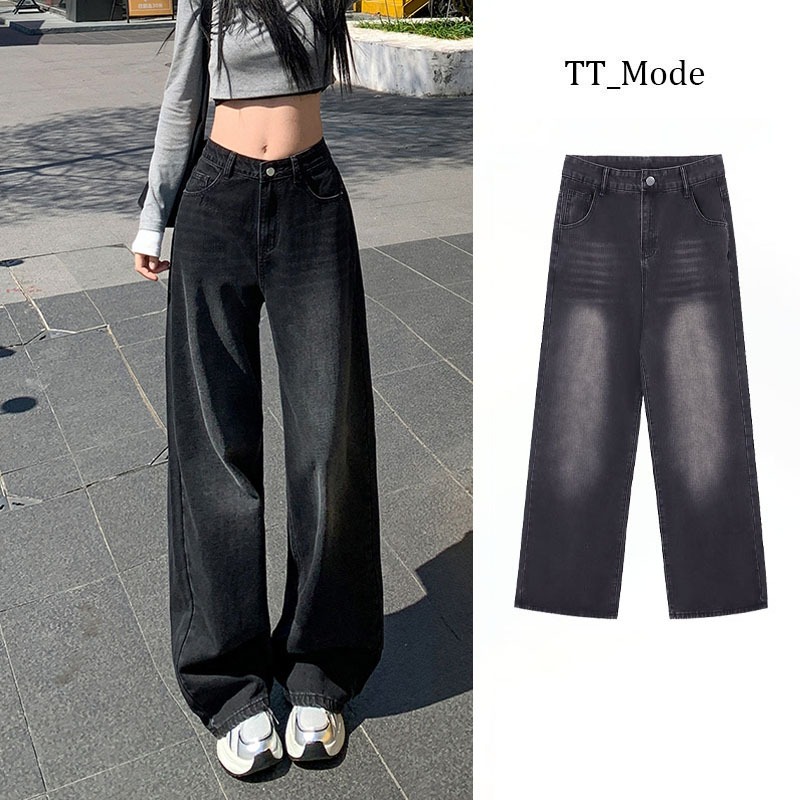 TT Mode jeans wanita highwaist kasual baggy jeans abu-abu