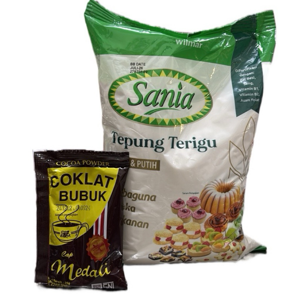 

(C2) Sania Tepung Terigu 1kg & Cokelat bubuk medali