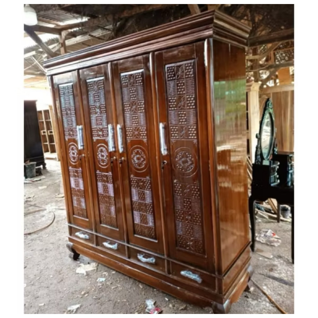 LEMARI 4 pintu laci + laci hijab kayu jati